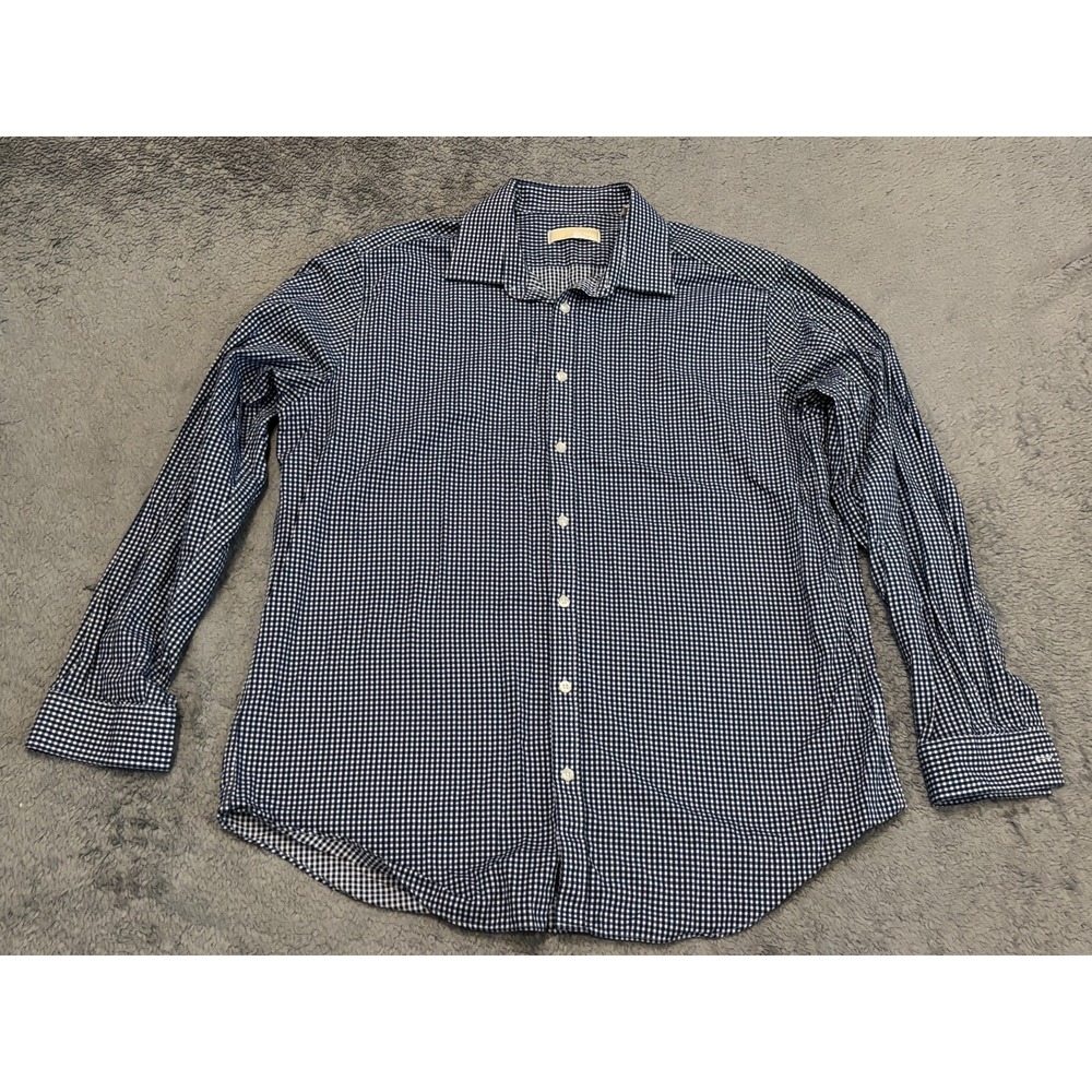 Michael Kors Shirt Mens 18 36/37 Tall Blue White Gingham Checked L/S Button